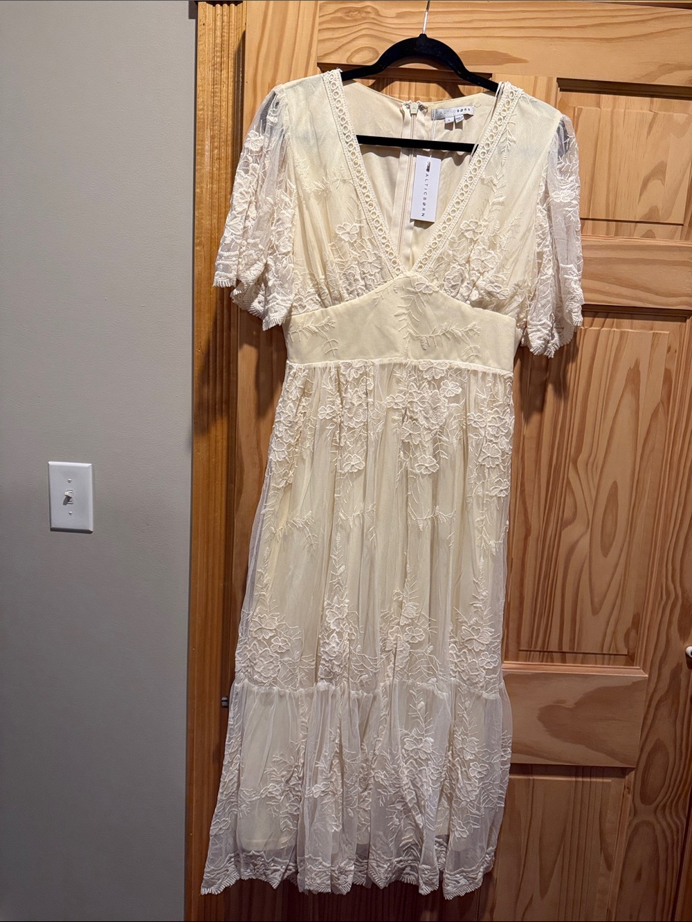 Baltic Born Ivory Lace Midi Dress with Flutter Sleeves